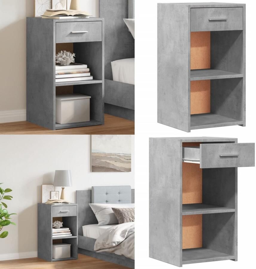 VidaXL Nachtkastje 35x34x65 cm bewerkt hout betongrijs Nachtkastje Nachtkastjes Nacht Kastje