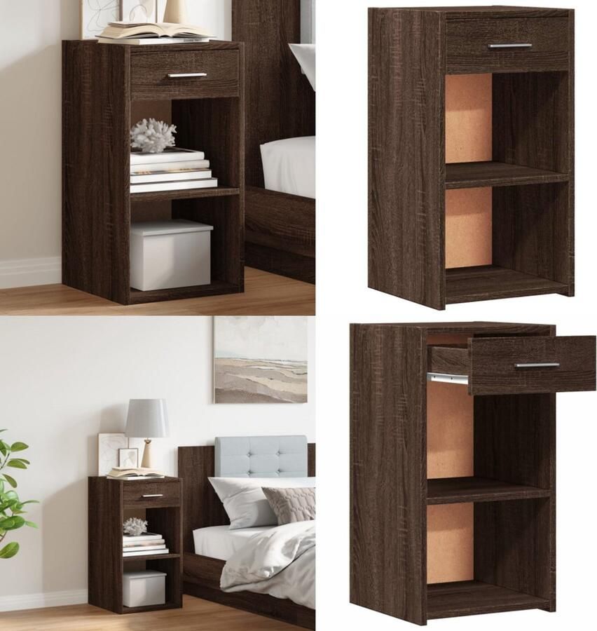 VidaXL Nachtkastje 35x34x65 cm bewerkt hout bruin eikenkleurig Nachtkastje Nachtkastjes Nacht Kastje