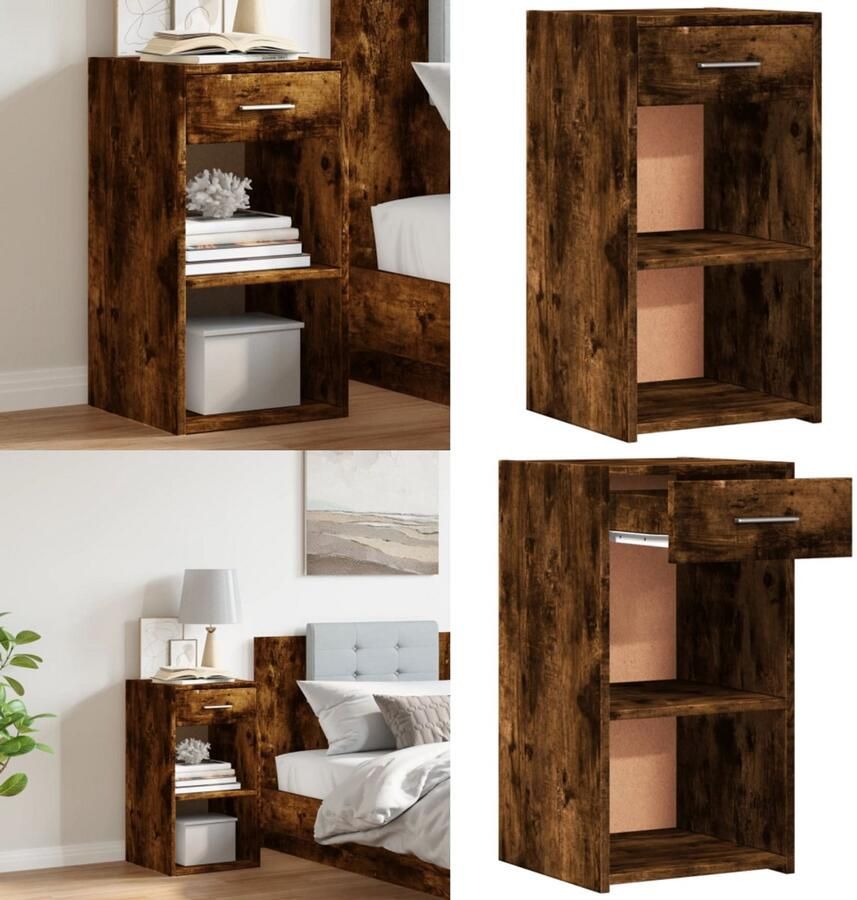 VidaXL Nachtkastje 35x34x65 cm bewerkt hout gerookt eikenkleurig Nachtkastje Nachtkastjes Nacht Kastje