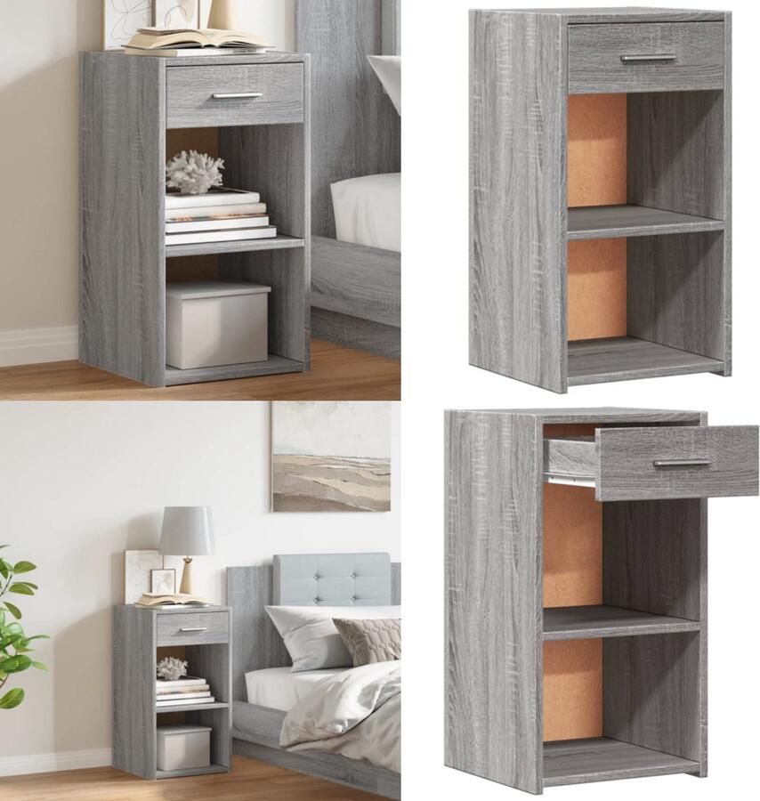 VidaXL Nachtkastje 35x34x65 cm bewerkt hout grijs sonoma eikenkleurig Nachtkastje Nachtkastjes Nacht Kastje