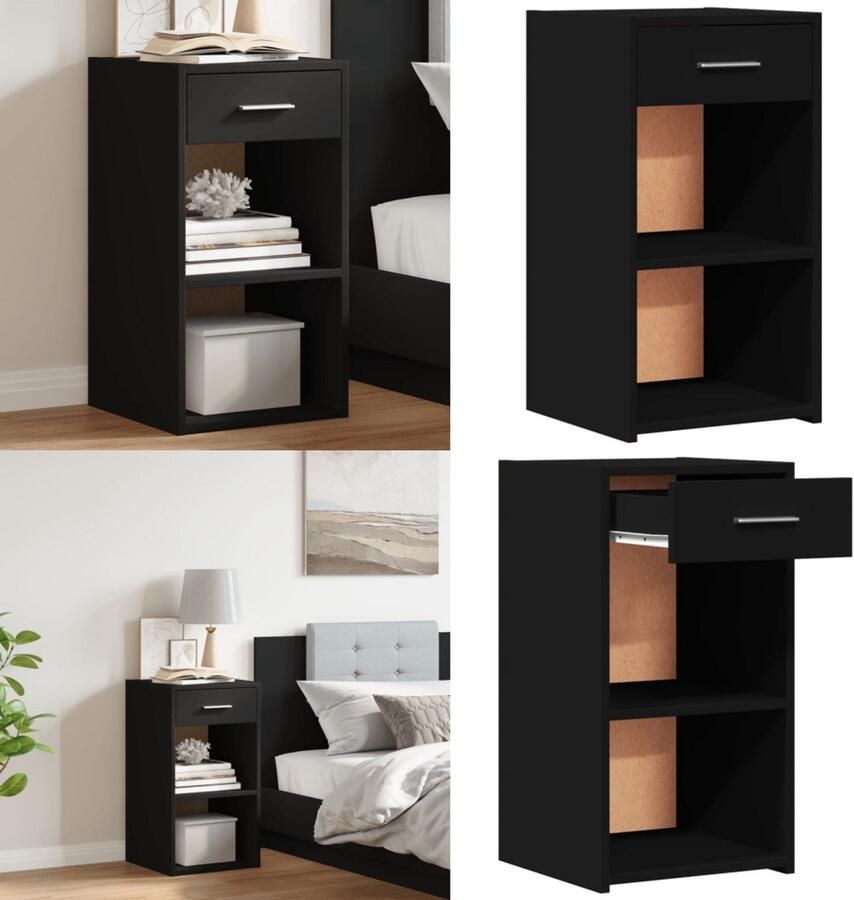 VidaXL Nachtkastje 35x34x65 cm bewerkt hout zwart Nachtkastje Nachtkastjes Nacht Kastje