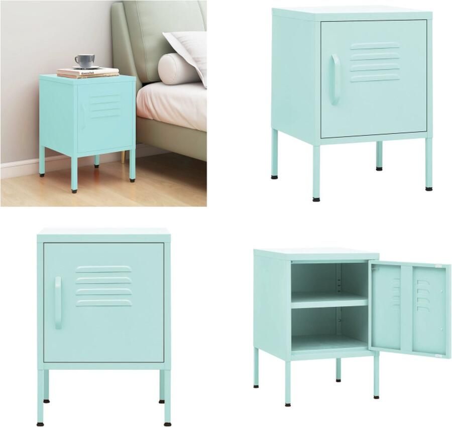 VidaXL Nachtkastje 35x35x51 cm staal mintkleurig Nachtkastje Nachtkastjes Nachttafel Nachttafels