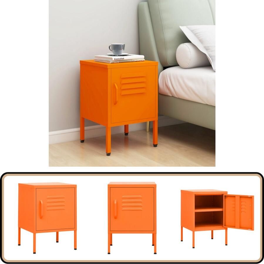 VidaXL -Nachtkastje-35x35x51-cm-staal-oranje - Foto 3