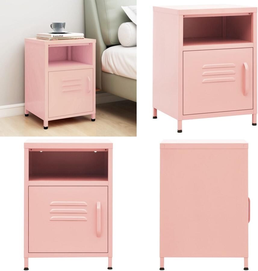 VidaXL Nachtkastje 35x35x51 cm staal roze Nachtkastje Nachtkastjes Nachttafel Nachttafels