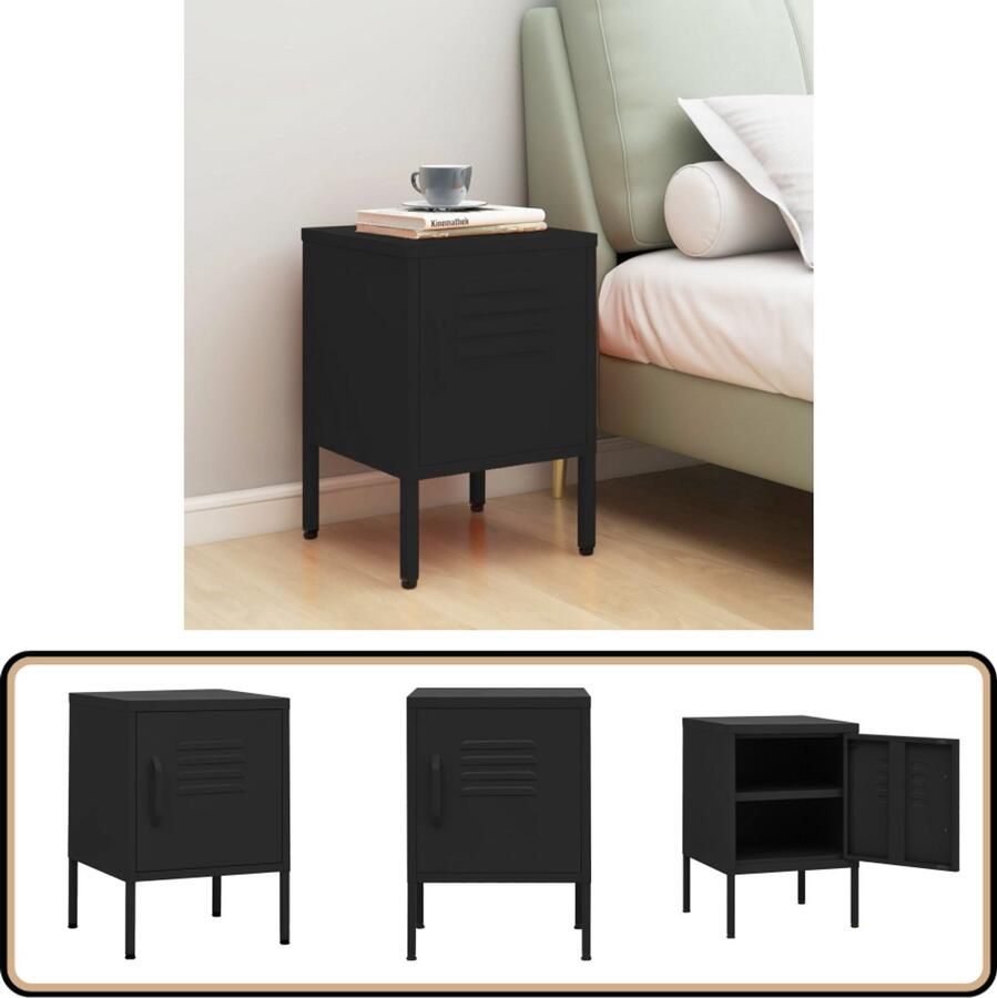 VidaXL Prolenta Premium Nachtkastje 35x35x51 cm staal zwart - Foto 2