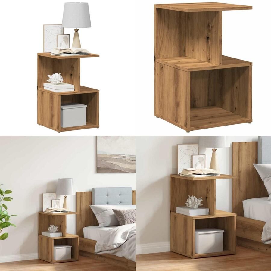 VidaXL Nachtkastje 35x35x55 cm bewerkt hout artisanaal eikenkleur Nachtkastje Nachtkastjes Bijzettafel Wandkastje