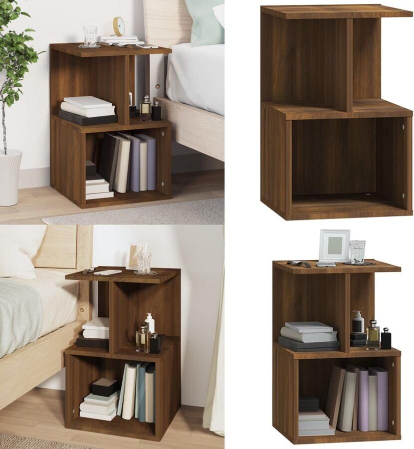 VidaXL Nachtkastje 35x35x55 cm bewerkt hout bruin eikenkleur Nachtkastje Nachtkastjes Houten Nachtkastje Slaapkamerkast