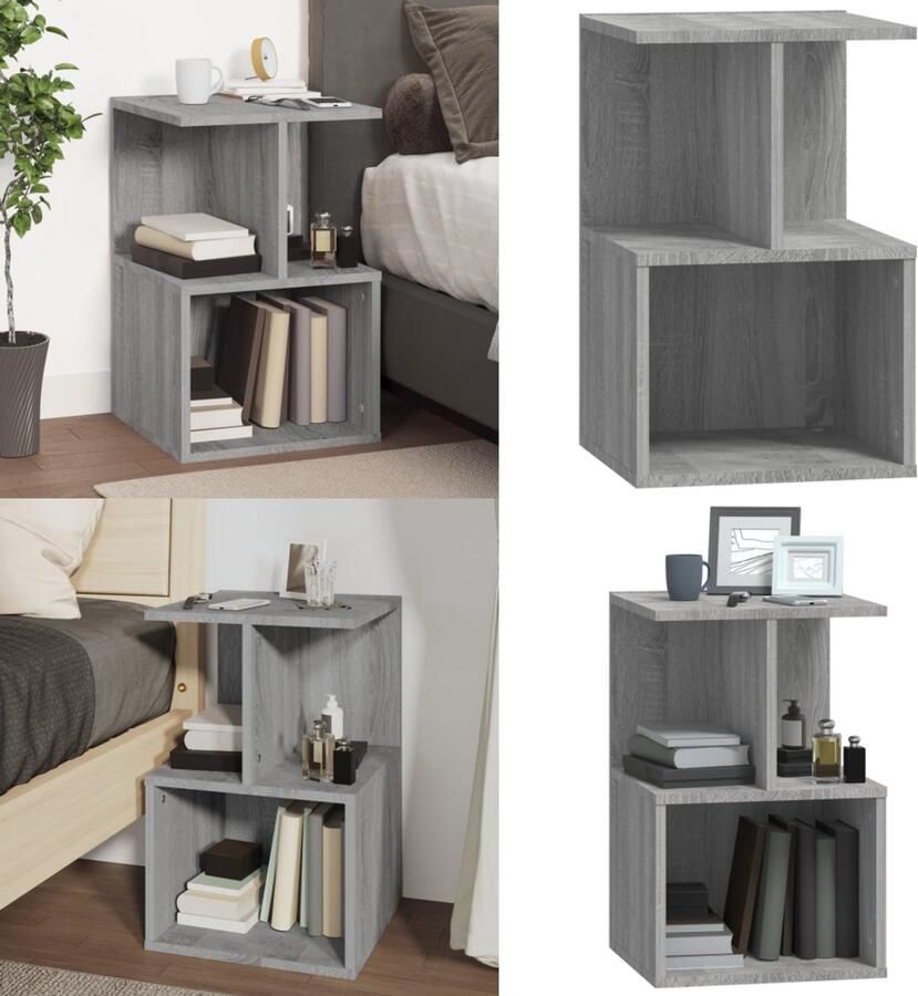 VidaXL Nachtkastje 35x35x55 cm bewerkt hout grijs sonoma eikenkleurig Nachtkastje Nachtkastjes Houten Nachtkastje Slaapkamerkast