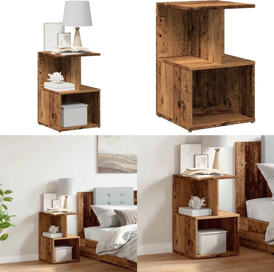 VidaXL Nachtkastje 35x35x55 cm bewerkt hout oud houtkleurig Nachtkastje Nachtkastjes Bijzettafel Wandkastje