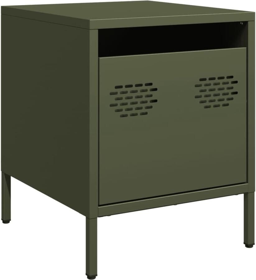 The Living Store Nachtkastje 35x39x43 5 cm staal olijfgroen Nachtkastje Industrieel Design Olijfgroot Staal Opbergkast - Foto 2
