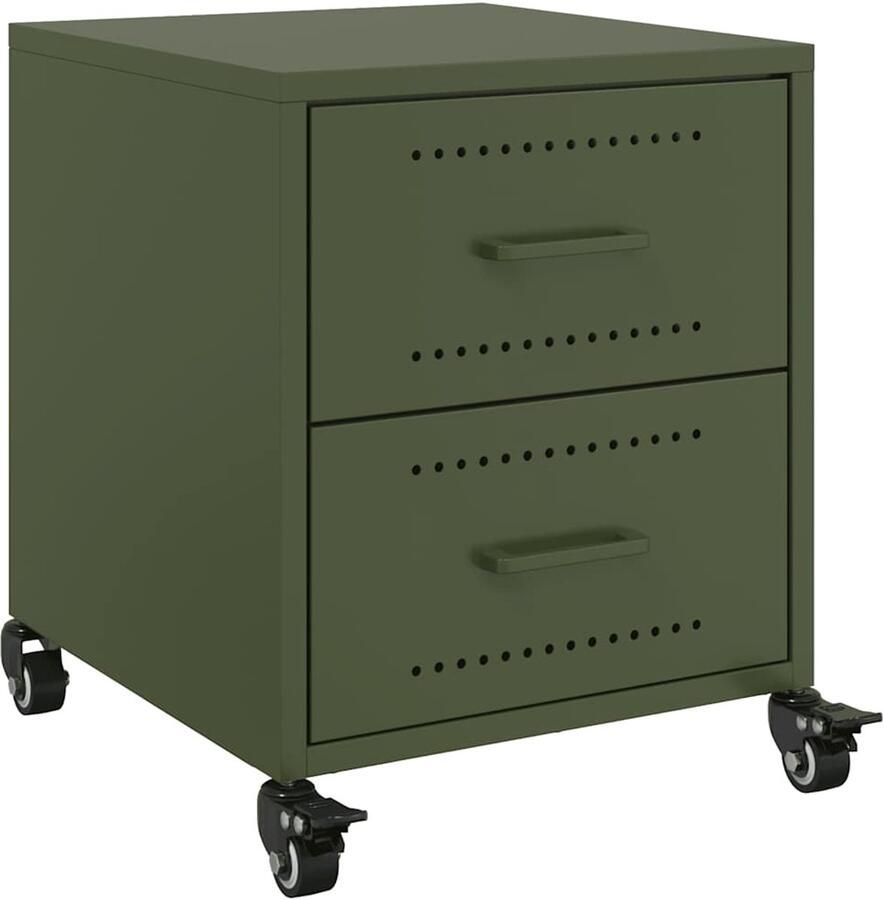 The Living Store Nachtkastje 36x39x43 5 cm staal olijfgroen Nachtkastje Nachtkast Slaapkamers Olijfgroot Staal - Foto 3