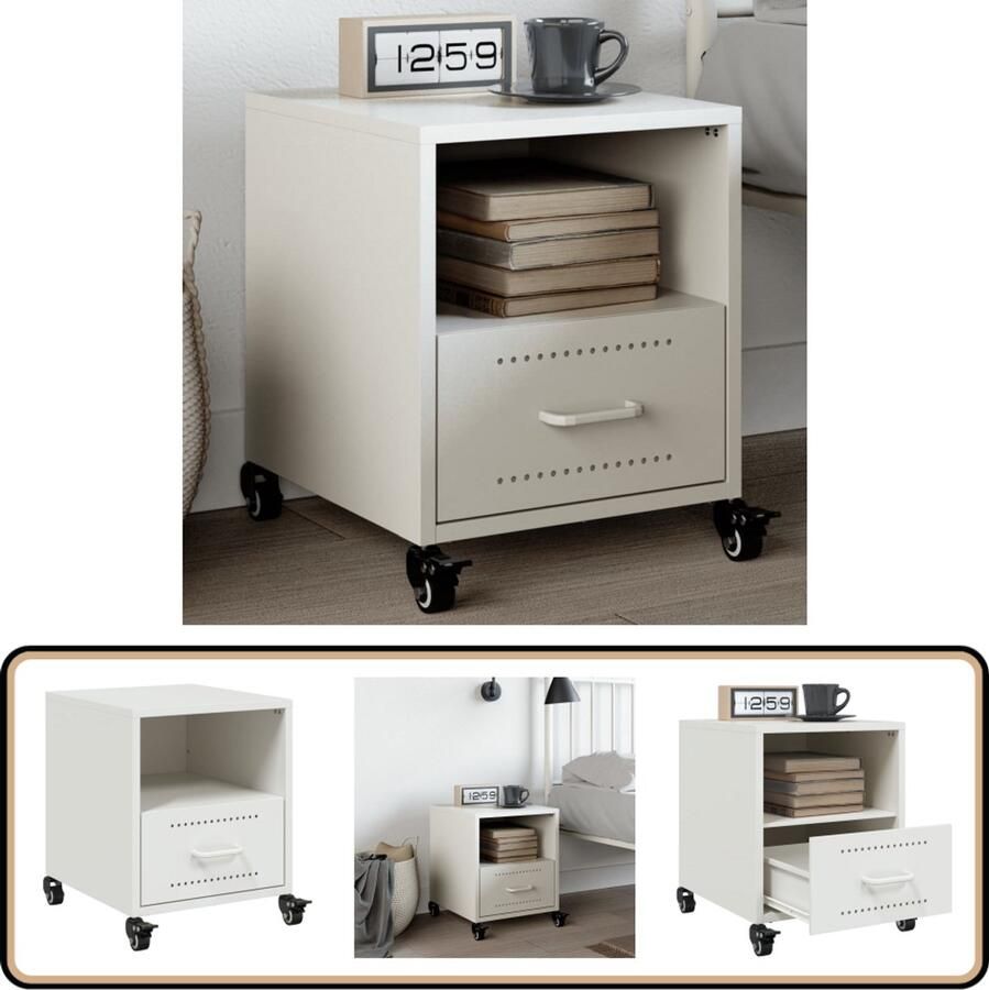 VidaXL Nachtkastje 36x39x43 5 cm Staal Wit Nachtkastje Nachtkastjes Bijzettafel Wandkastje