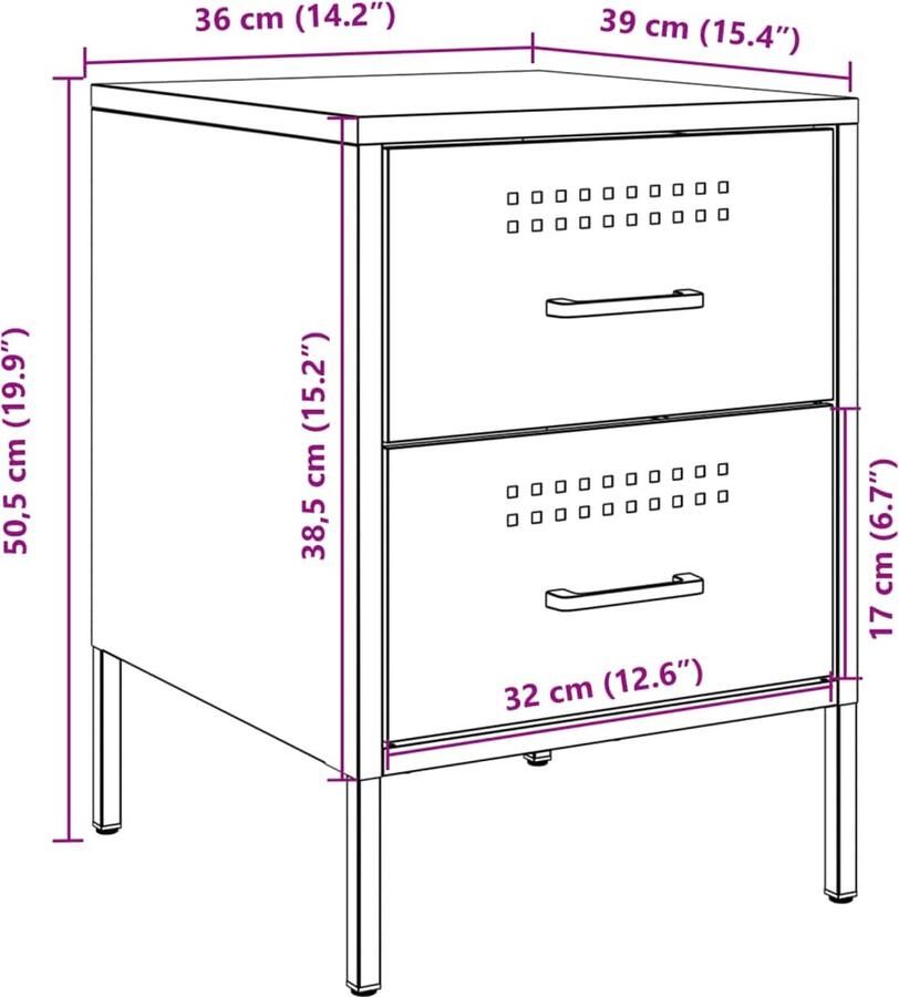 VidaXL Nachtkastje 36x39x50 5 cm staal antracietkleurig - Foto 3