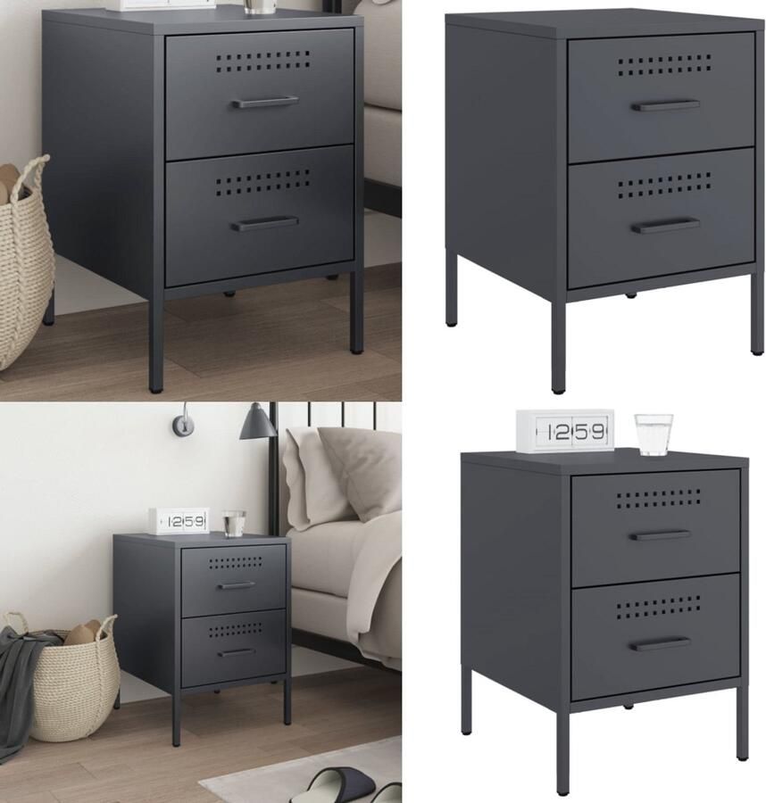 VidaXL Nachtkastje 36x39x50 5 cm staal antracietkleurig - Foto 2