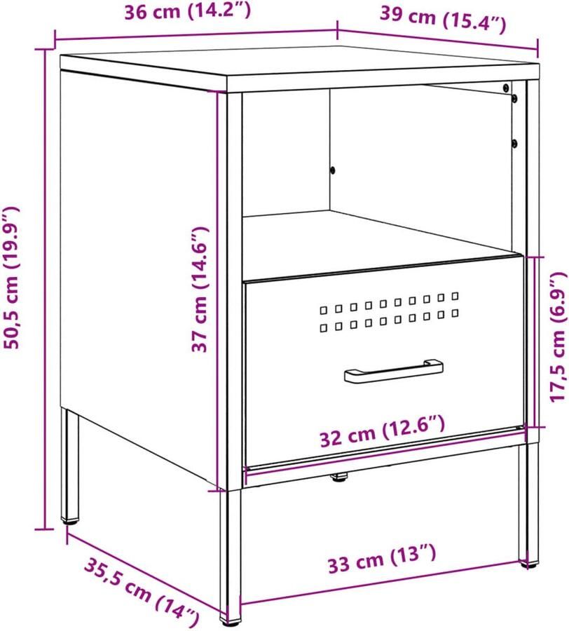VidaXL Nachtkastje 36x39x50 5 cm staal wit