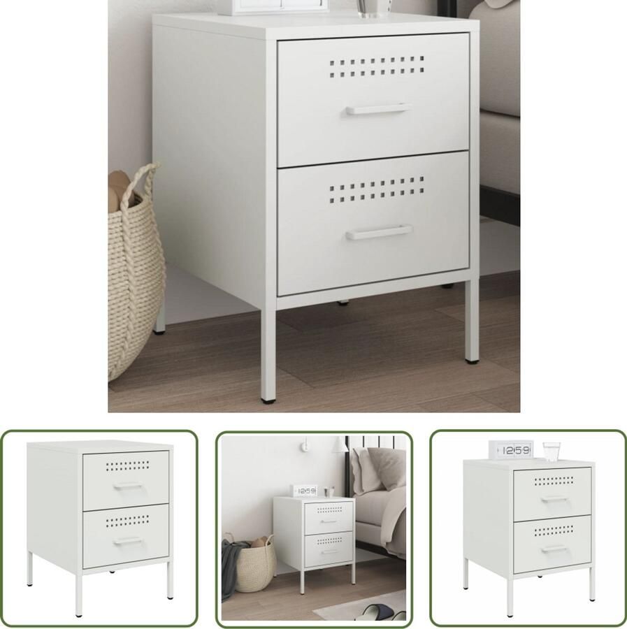 The Living Store Nachtkastje 36x39x50 5 cm staal wit Nachtkastje Industrieel Design Metalen Nachtkastje Staal Nachtkastje Witte Nachtkastje - Foto 2