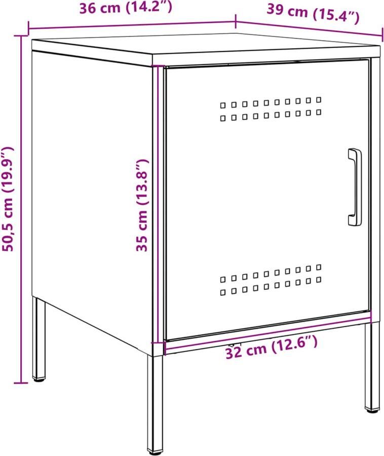 VidaXL Nachtkastje 36x39x50 5 cm staal zwart