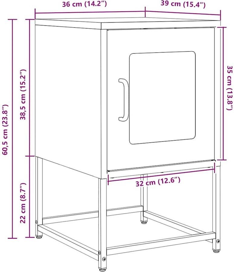 VidaXL Nachtkastje 36x39x60 5 cm koudgewalst staal antracietkleurig - Foto 2