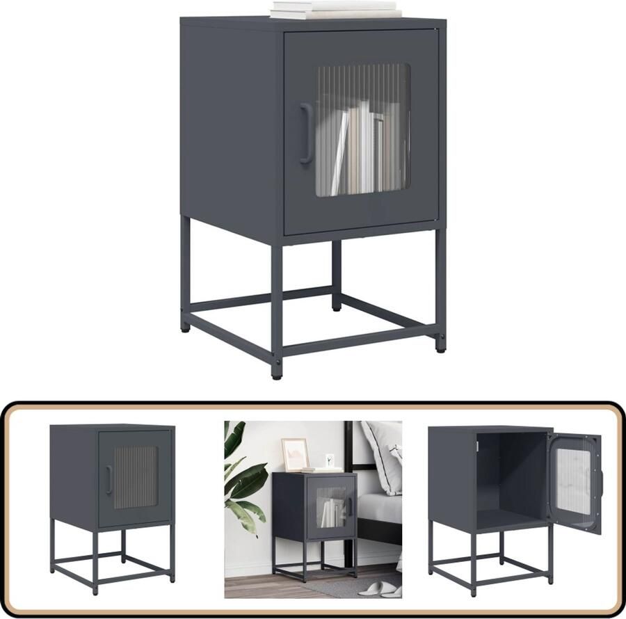 VidaXL Nachtkastje 36x39x60 5 cm koudgewalst staal antracietkleurig