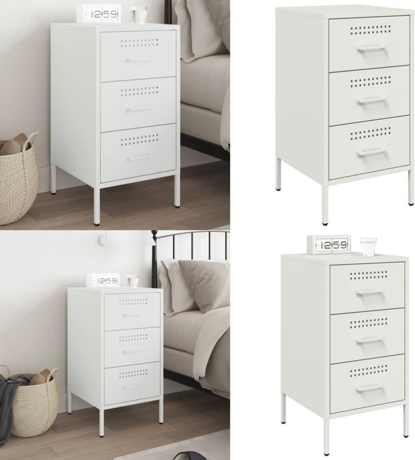 VidaXL Nachtkastje 36x39x68 cm staal wit Nachtkastje Nachtkastjes Bijzettafel Wandkastje - Foto 2