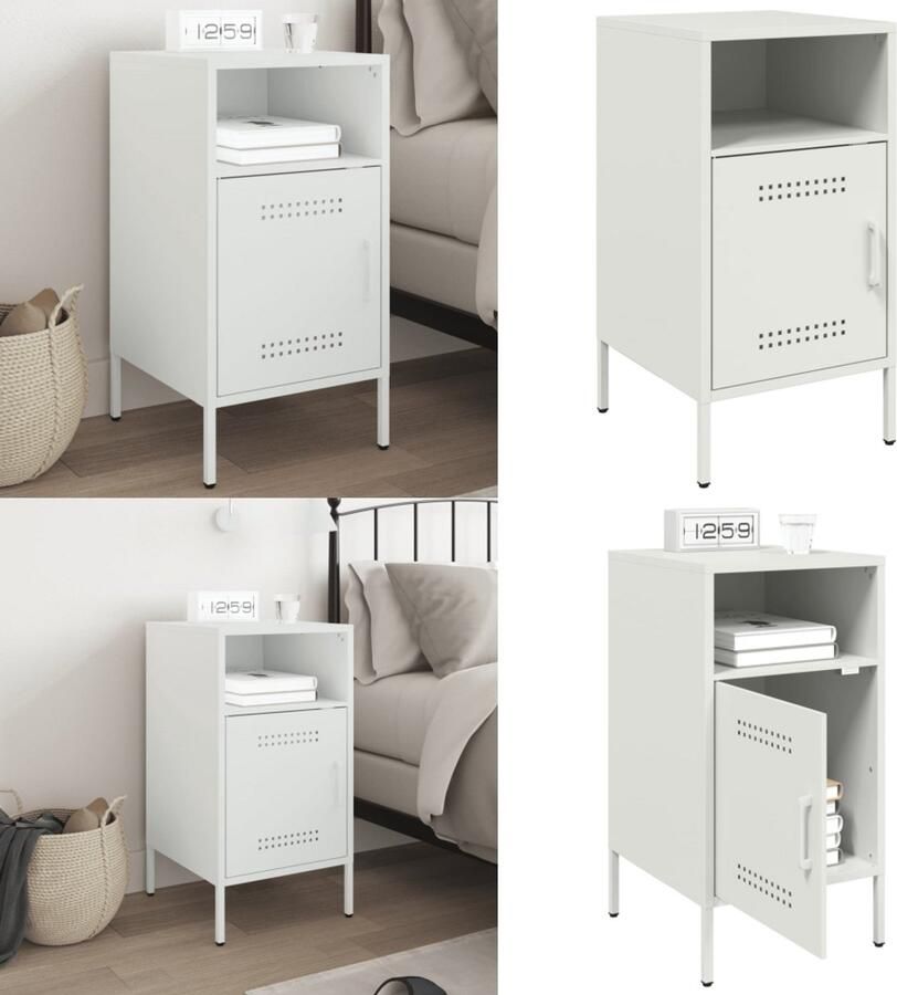 VidaXL Nachtkastje 36x39x68 cm staal wit Nachtkastje Nachtkastjes Bijzettafel Wandkastje