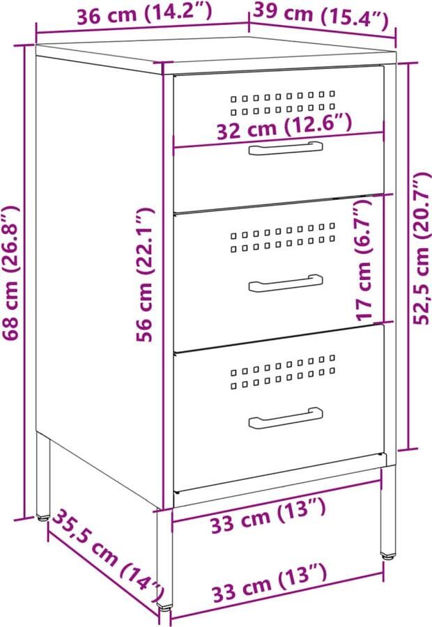 VidaXL Nachtkastje 36x39x68 cm koudgewalst staal zwart - Foto 2