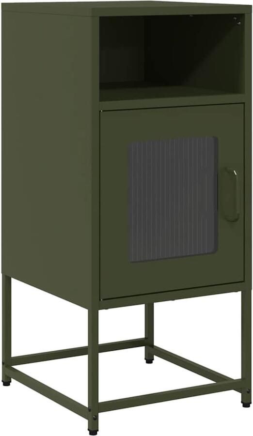 VidaXL Nachtkastje 36x39x78 cm Olijfgroen Staal Nachtkastje Slaapkamermeubilair Staalkast Olijfgroene Meubels Opbergkast - Foto 2