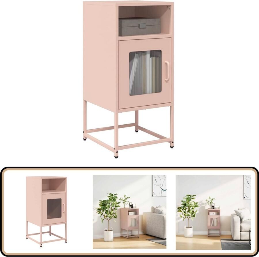 VidaXL Nachtkastje 36x39x78 cm Staal Roze Nachtkastje Rozenkleurig Staalkast Opbergkast Slaapkamermeubilair