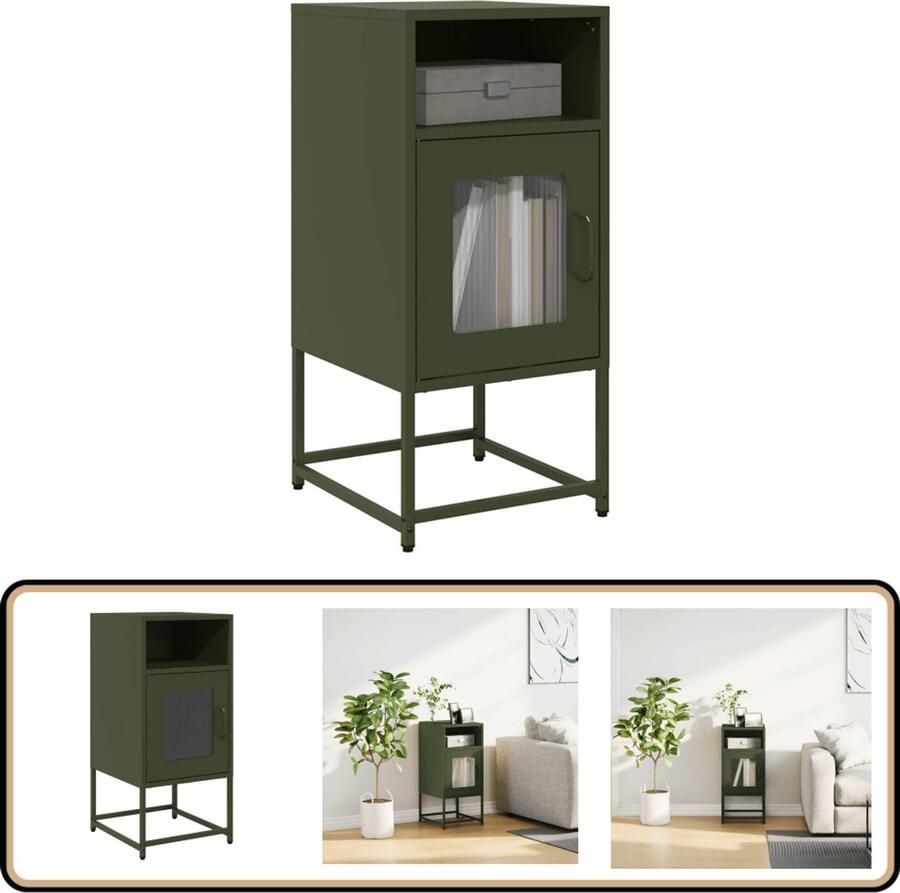 VidaXL Nachtkastje 36x39x78 cm Olijfgroen Staal Nachtkastje Slaapkamermeubilair Staalkast Olijfgroene Meubels Opbergkast