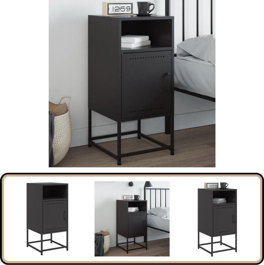 VidaXL Nachtkastje 36x39x78 cm staal zwart