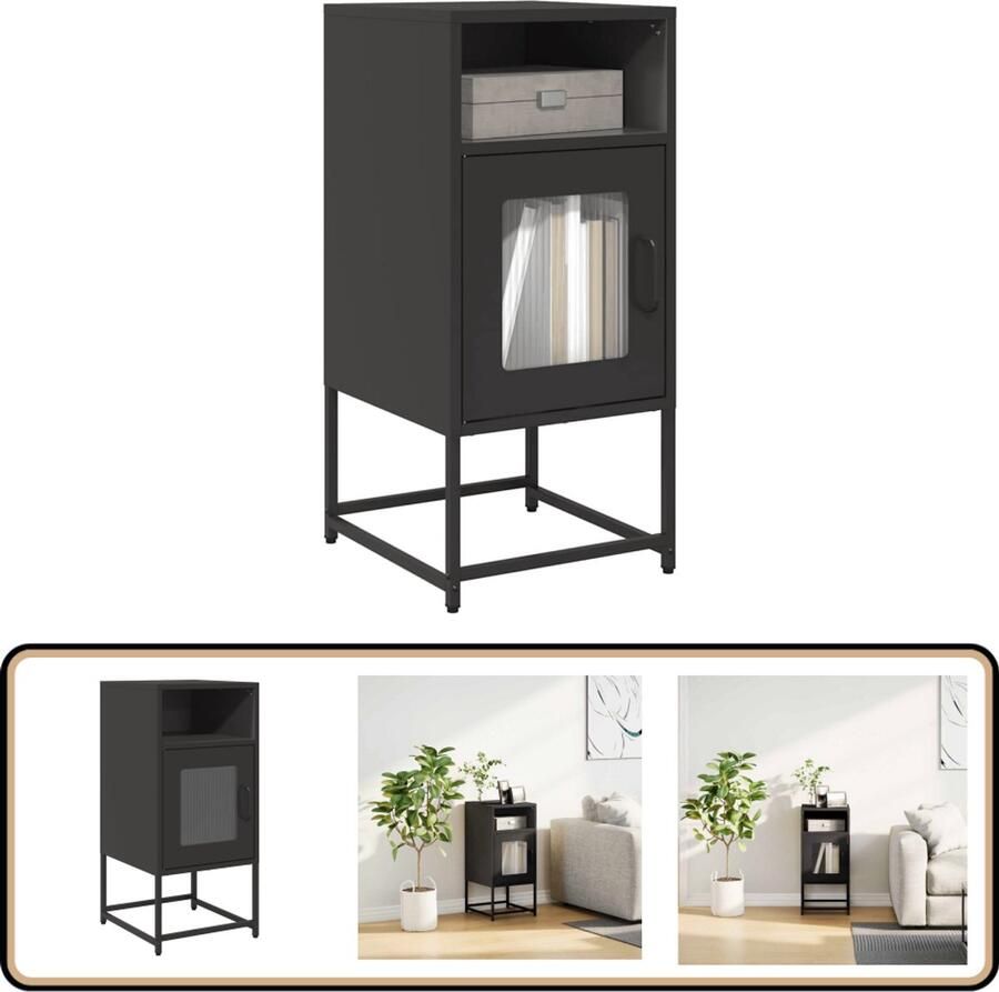 VidaXL Nachtkastje 36x39x78 cm Staal Zwart Nachtkastje Slaapkamermeubilair Zwarte Meubels Staalmeubelen Industriële Design