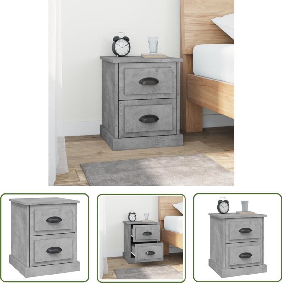 VidaXL Nachtkastje 39x39x47 5 cm Bewerkt Hout Betongrijs Nachtkastje Betongrijs Houten Nachtkastje Kast Voor Slaapkamer Opbergkast - Foto 2