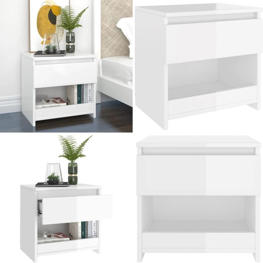 VidaXL Nachtkastje 40x30x39 cm bewerkt hout hoogglans wit Nachtkastje Nachtkastjes Telefoonkast Telefoonkasten