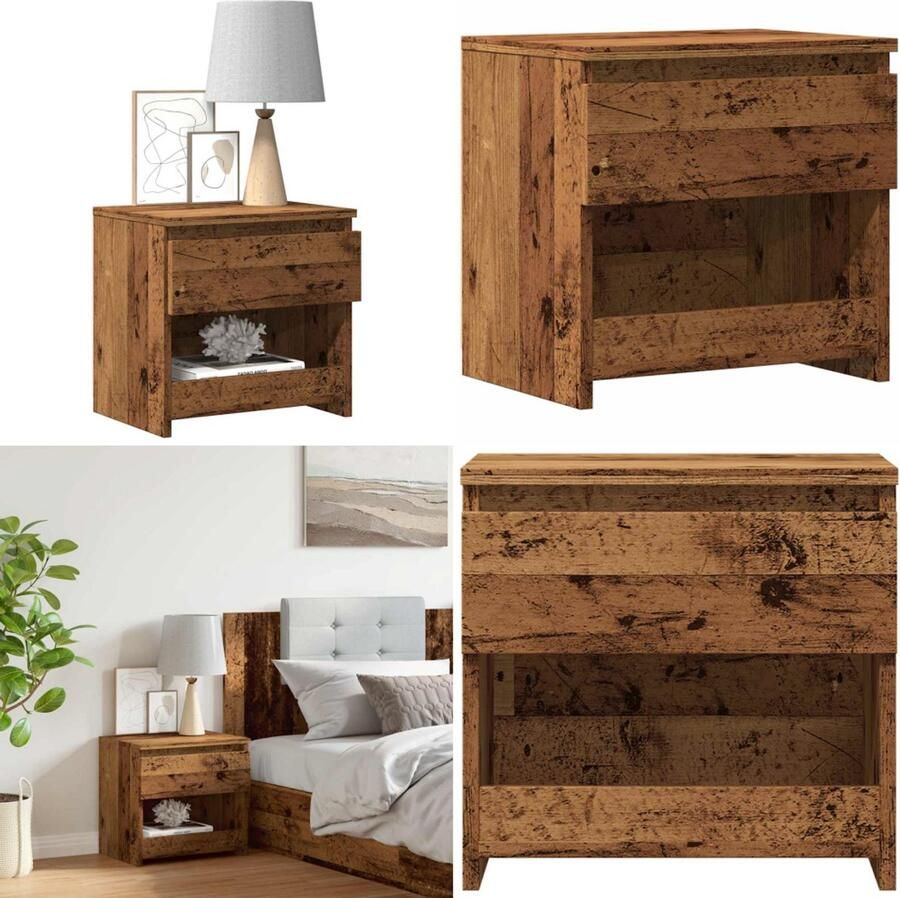 VidaXL Nachtkastje 40x30x39 cm bewerkt hout oud houtkleurig Nachtkastje Nachtkastjes Bijzettafel Wandkastje