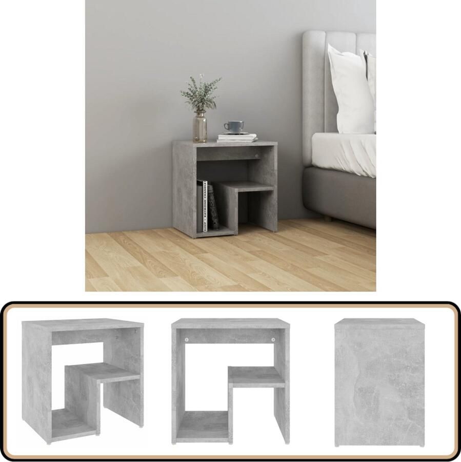 VidaXL Nachtkastje 40x30x40 cm Bewerkt hout Betongrijs Nachtkastje Slaapkamermeubilair Betonlook Houten Meubelen Modern Design Compact Nachtlampje Bergruimte Tv Tafel Leeshoek Sidetable Bijzettafel