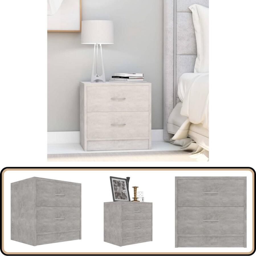 VidaXL Nachtkastje 40x30x40 cm Bewerkt hout Grijs Nachthastje Bijzettafel Slaapkamer Meubilair Beton Grijs Houten Kast