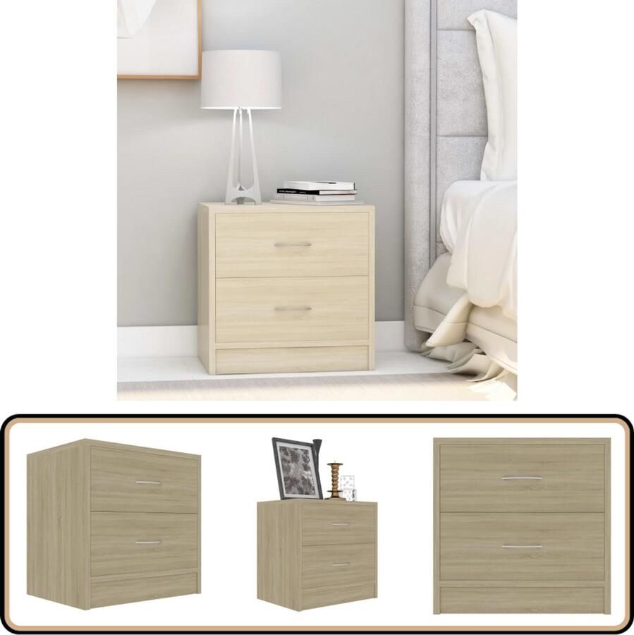 VidaXL Nachtkastje 40x30x40 cm Sonoma eiken 2 lades Nachtkastje Bijzettafel Slaapkamer Meubilair Houten Meubelen Bruine Meubelen