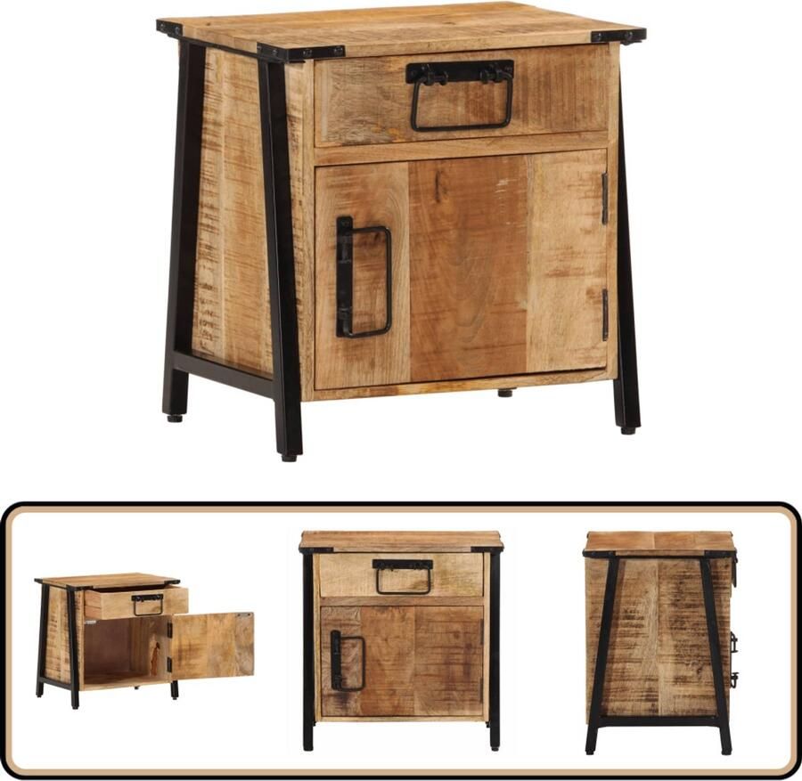 The Living Store Nachtkastje 40x30x42 cm massief mangohout Nachtkastje Mango Wood Houten Kast Vintage Kast Industrieel Nachtlampje