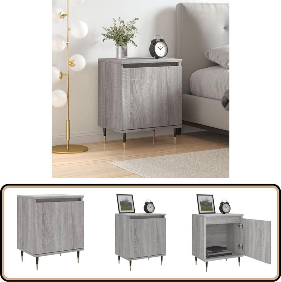 VidaXL Nachtkastje 40x30x50 cm Grijs Sonoma Eiken Nachtkastje Kastje Slaapkamermeubel Houten Meubel Grijze Kamerdecoratie