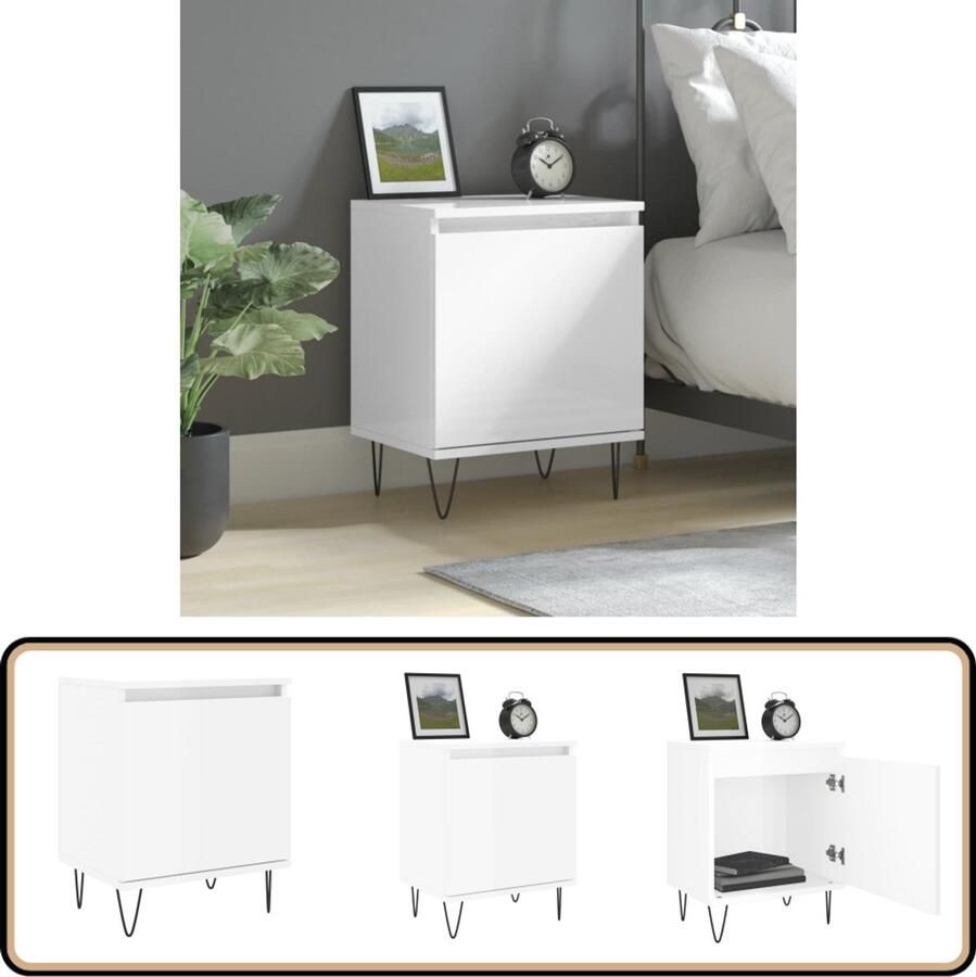 VidaXL Nachtkastje 40x30x50 cm Hoogglans Wit Nachtkastje Kastje Slaapkamermeubel Woonaccessoires Houten Meubel