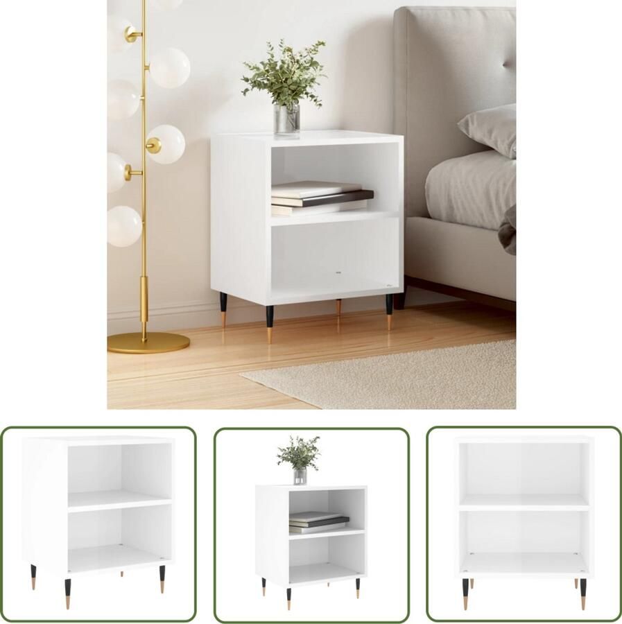 VidaXL Nachtkastje 40x30x50 cm Hoogglans Wit Nachtkastje Kastje Slaapkamermeubilair Houten Nachttafel Witte Nachtkast Modern Nachtkastje Compact Nachtkastje Opbergkastje