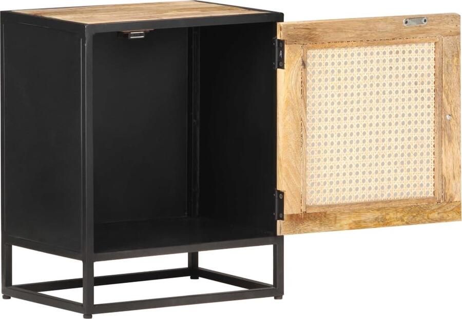 VidaXL Nachtkastje 40x30x50 cm Mangohout & Riet Nachtaandtafel Mangohouten Meubel Rustic Decor Slaapkamermeubilair Vintage Design Handgemaakt Opslagmogelijkheden