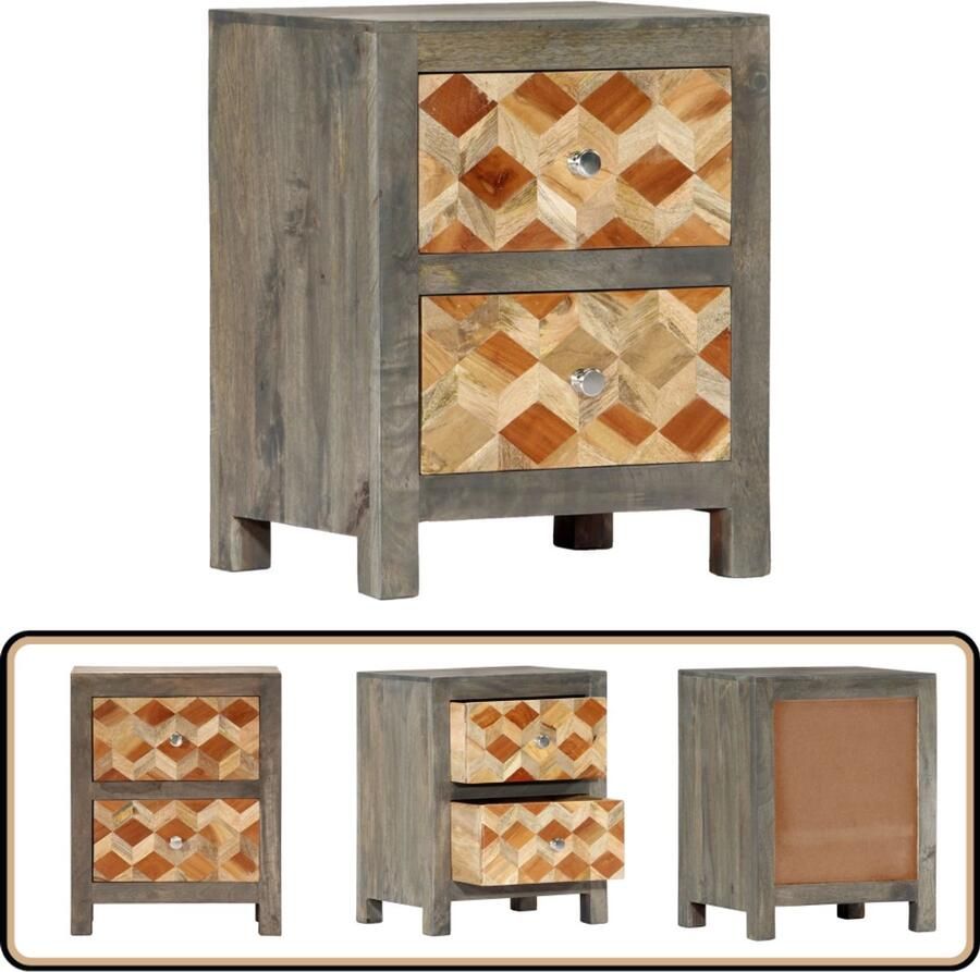 VidaXL Nachtkastje 40x30x50 cm Mangohout Grijs Nachtkastje Mangohout Slaapkamermeubel Vintage Stijl Grijze Meubelen