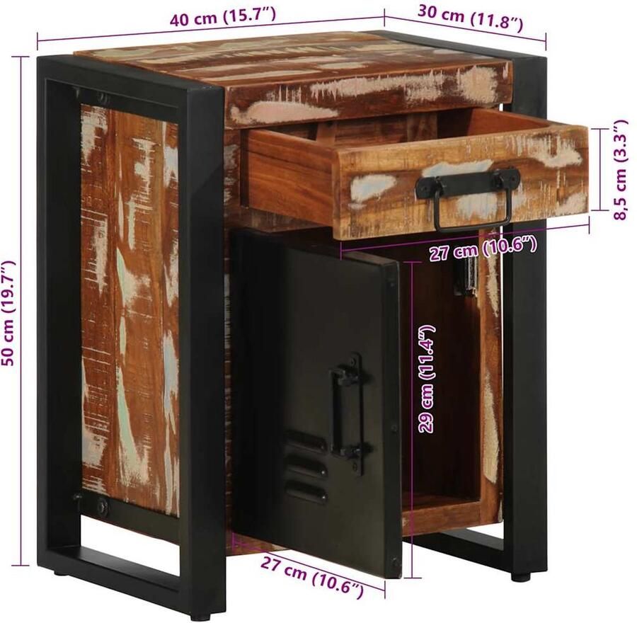 VidaXL Nachtkastje 40x30x50 cm massief gerecycled hout meerkleurig - Foto 4