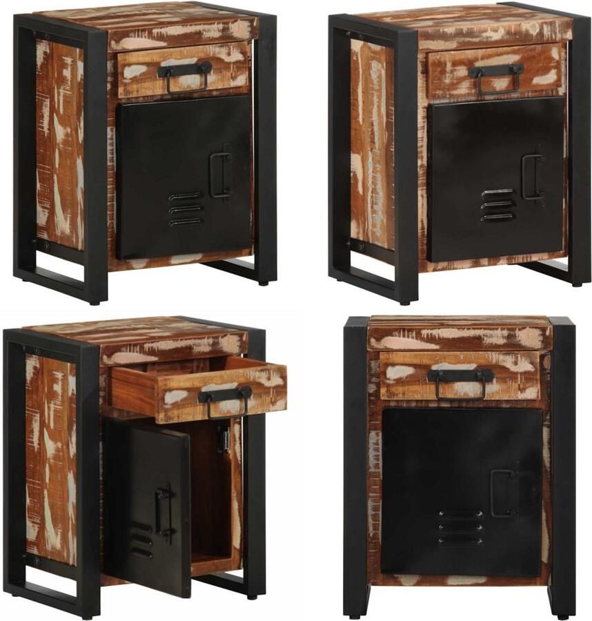 VidaXL Nachtkastje 40x30x50 cm massief gerecycled hout meerkleurig - Foto 2