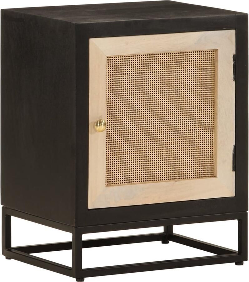 VidaXL -Nachtkastje-40x30x50-cm-massief-mangohout-en-ijzer-zwart