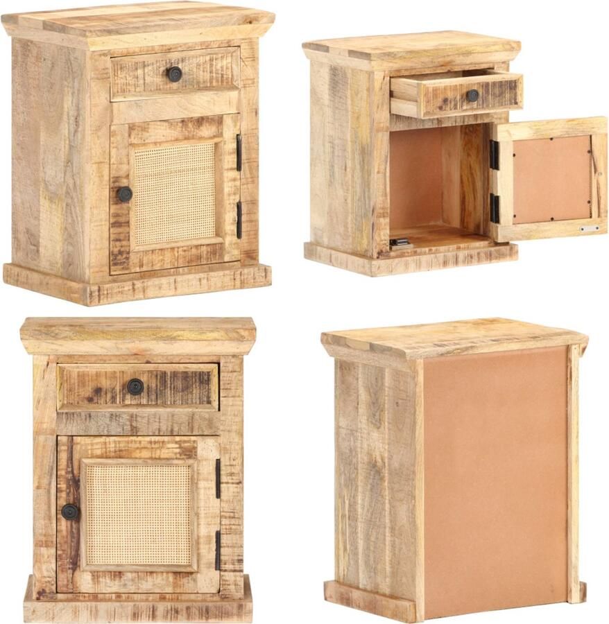 VidaXL Nachtkastje 40x30x50 cm massief mangohout en natuurlijk riet Nachtkastje Nachtkastjes Slaapkamerkastje Slaapkamerkastjes
