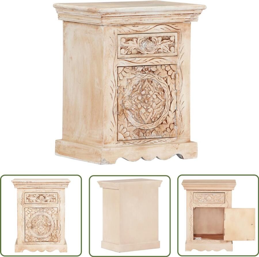 VidaXL Nachtkastje 40x30x50 cm Massief Mangohout Nachtkastje Bijzettafel Vintage Meubilair Houten Kast Mangohout Retro Stijl Slaapkamersfeer