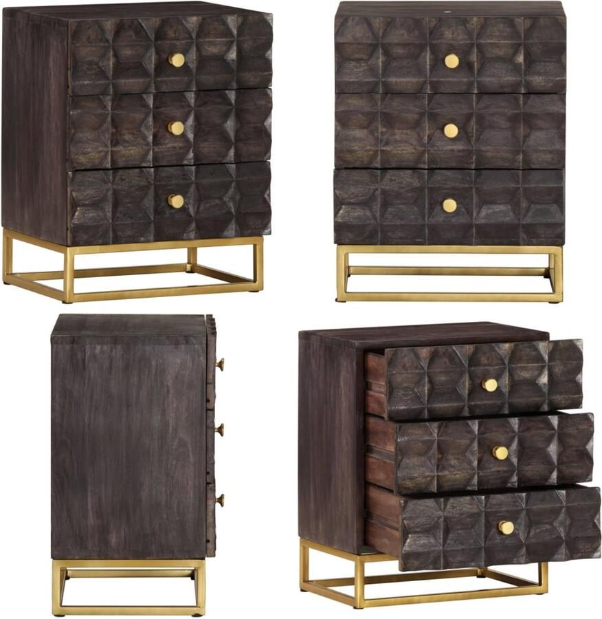 VidaXL Nachtkastje 40x30x50 cm massief mangohout zwart Nachtkastje Nachtkastjes Nachtkast Nachtkasten