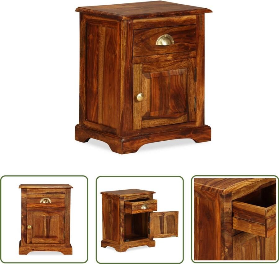 VidaXL Nachtkastje 40x30x50 cm Massief Sheeshamhout Nachtkastje Vintage Meubilair Houten Kast Sheeshamhout Slaapkamermeubelen Nachtlamp Leeslicht